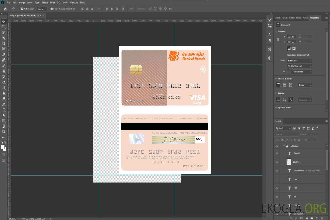 Carte de débit visa de la Banque mauricienne de Baroda template